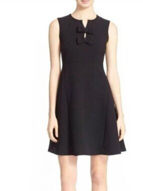 Kate Spade Size 14 Black Sleeveless Fit and Flare Bow Crepe Dress NEW!